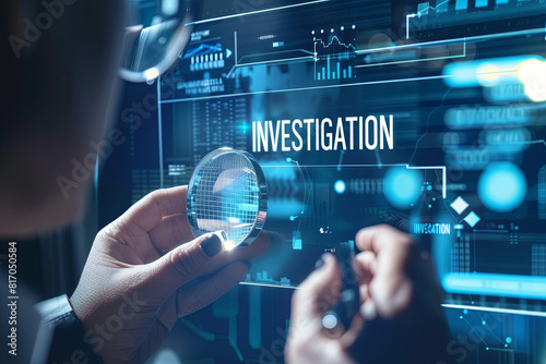 Investigation inspection audit business concept on virtual screen, with writing " INVESTIGATION " 