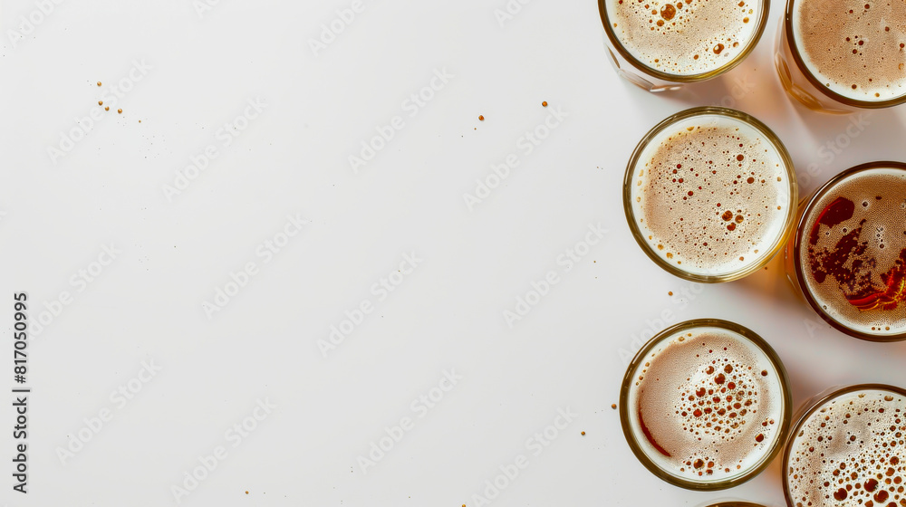 A row of beer glasses with foam on top A row of beer glasses with foam on top