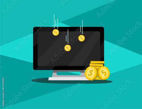 Online income symbol with stack of coins