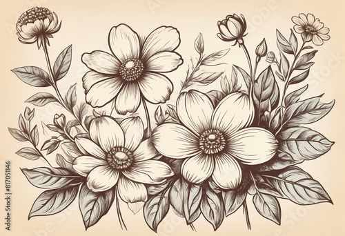 Flower drawn in vintage style  sketch vintage illustration