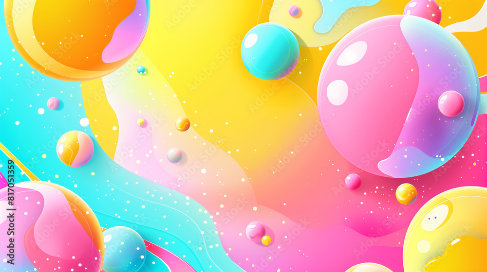 Fototapeta premium A colorful background with many small, colorful spheres. The spheres are scattered throughout the image, with some closer to the foreground and others further back. Scene is vibrant and playful