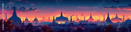 Enchanting Depiction of Wat Phra Kaew Temple at Dusk in Thailand