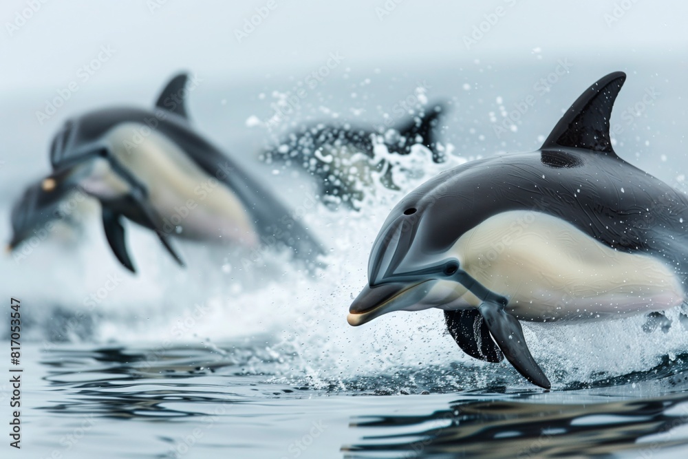 Fototapeta premium Dolphins jumping outside the ocean's water