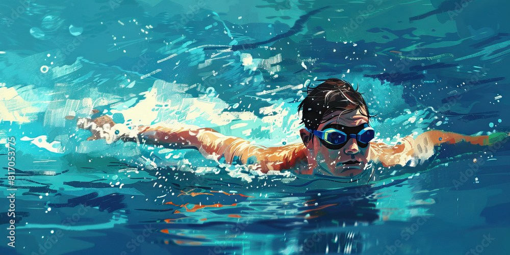 Aqua: A swimmer glides effortlessly through water, their body moving as one with the current