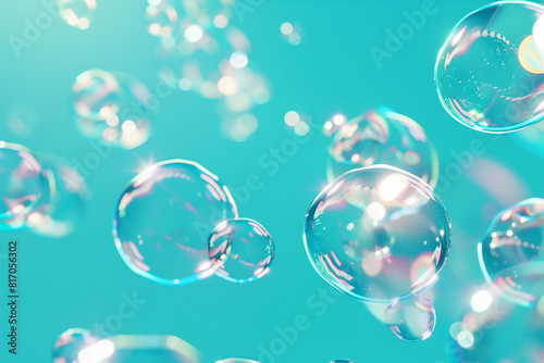 Soap bubbles on a turquoise background. Soap bubbles pattern. Presentation Backgrounds.