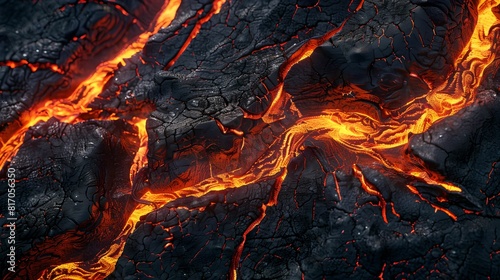 Lava Texture with Fire and Molten Rock from Volcanic Eruption