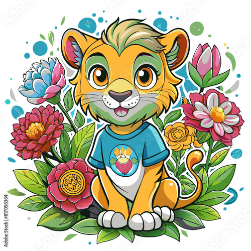 A detailed illustration vector of a cute lion sticker - Generative AI 