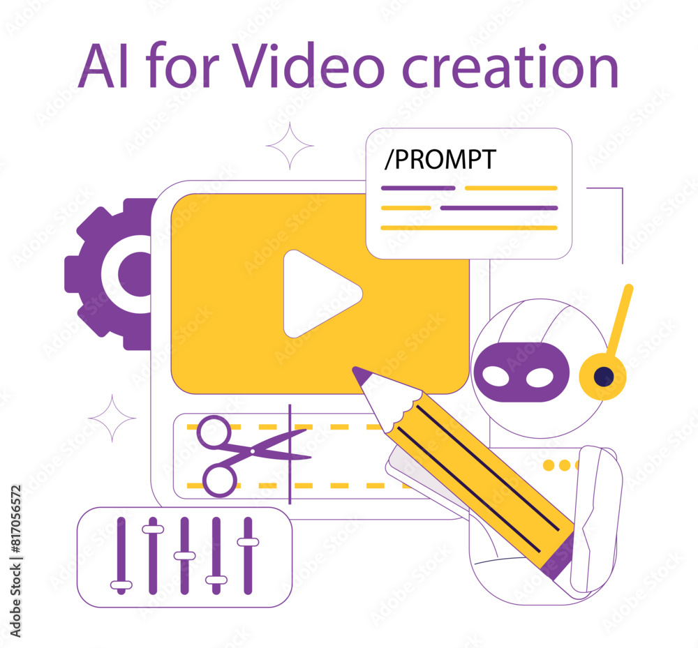 ai for video creation. Flat Vector Illustration ai for video creation. Flat Vector Illustration