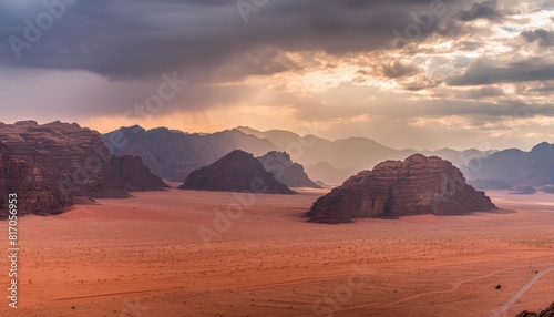 Breathtaking view of the Wadi Rum Desert in Jordan  with its striking red sand