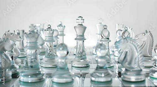 High-Resolution Image of Glass Chess Set in Mid-Game