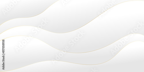 Abstract white and light gray wave modern soft luxury texture with gold line smooth and clean vector subtle background illustration.	