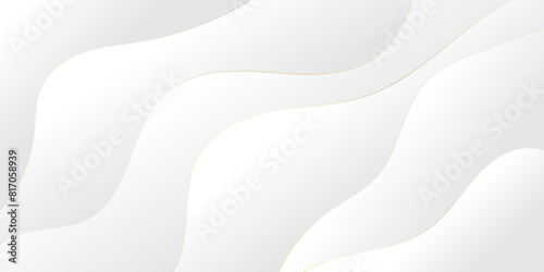 Abstract white and light gray wave modern soft luxury texture with gold line smooth and clean vector subtle background illustration. 