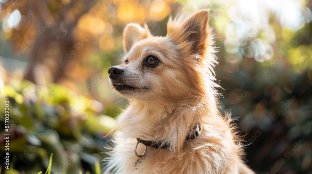 A small chihuahua dog is seated in the green grass, looking curious and alert. A small chihuahua dog is seated in the green grass, looking curious and alert.