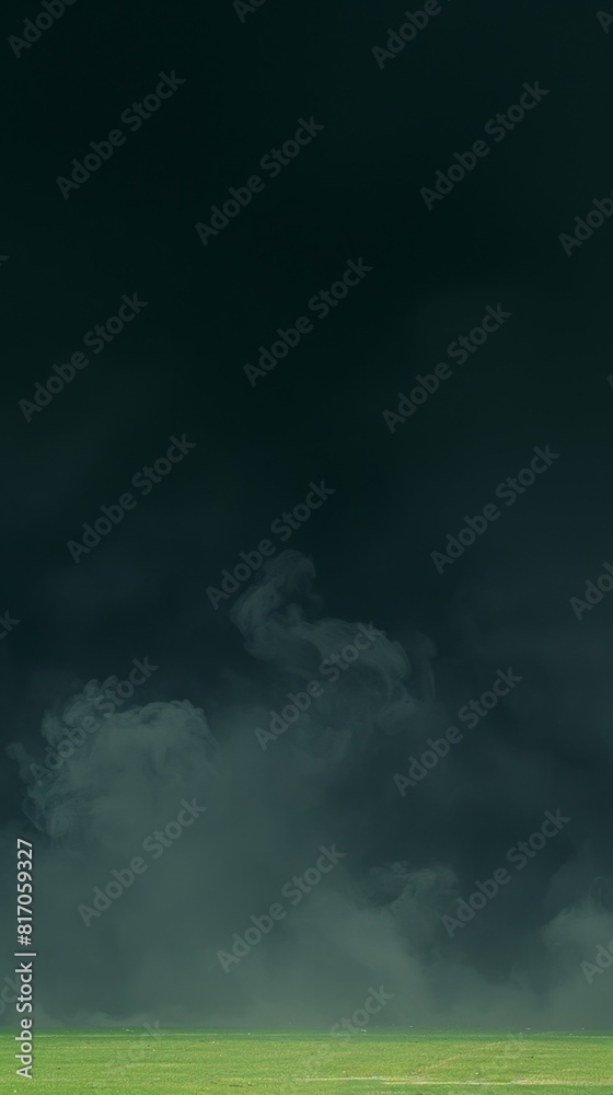 Fototapeta premium Smoke, green background, dark ground light smell toxic black bad fog stadium smelly fog. Background green grass smoke cloud fart football night stadium dust poison floating sports transparent dirty,