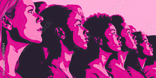 Deep Pink: A feminist rally, voices intertwined as one, demanding equal rights and recognition.