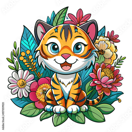 A detailed illustration vector of a cute tiger sticker - Generative AI 