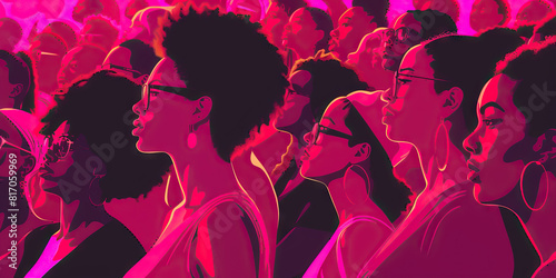 Deep Pink: A feminist rally, voices intertwined as one, demanding equal rights and recognition.