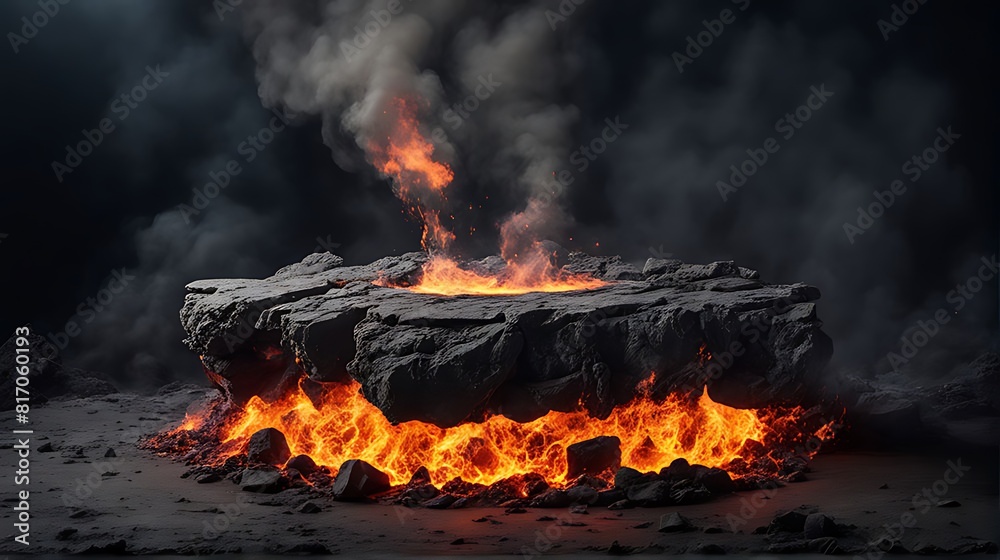 Fire lava podium rock volcano background product magma display 3d scene stone floor. Platform lava podium mountain fire smoke stage hot outdoor ground geometric isolated blast abstract texture meteor Fire lava podium rock volcano background product magma display 3d scene stone floor. Platform lava podium mountain fire smoke stage hot outdoor ground geometric isolated blast abstract texture meteor