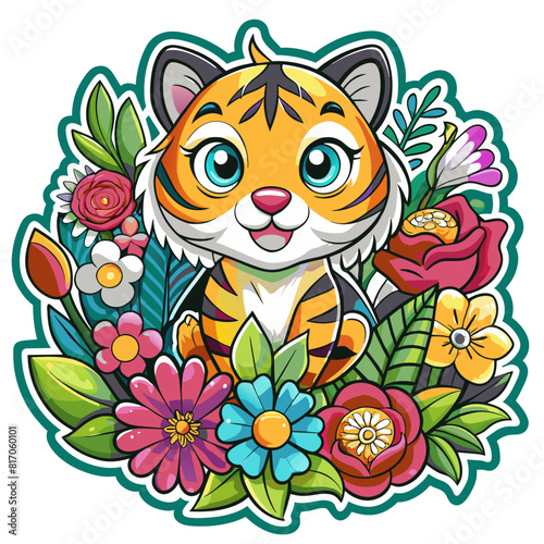 A detailed illustration vector of a cute tiger sticker - Generative AI 