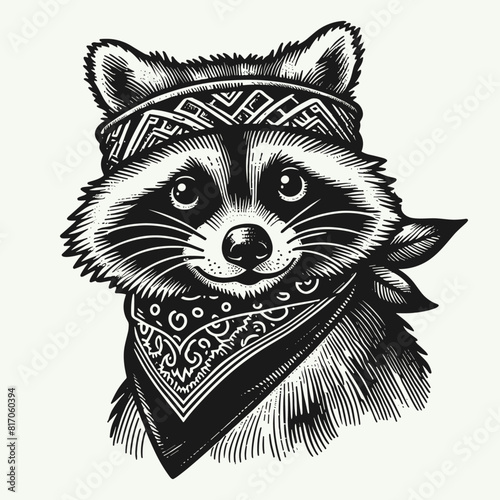 cool raccoon wearing bandana illustration