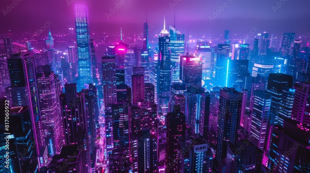 Cityscape with neon lights and holographic projections background Cityscape with neon lights and holographic projections background