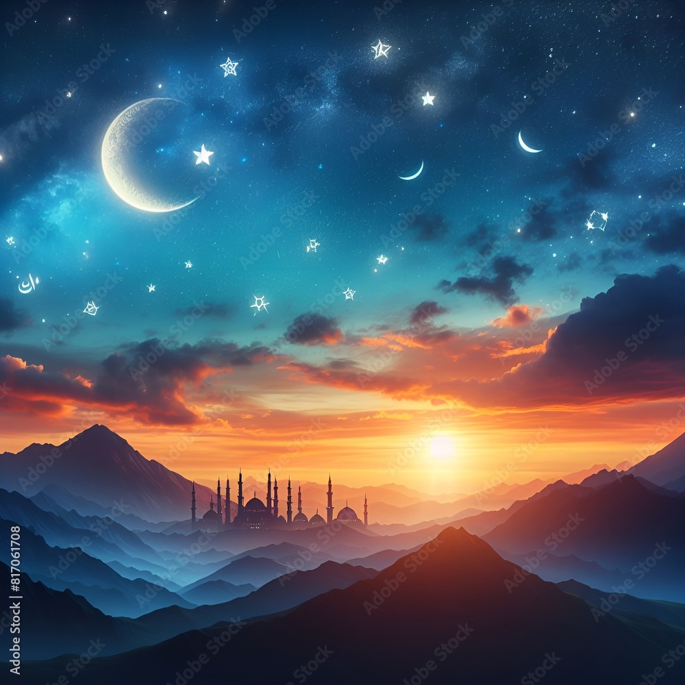 sunset in the mountains. Generative AI. sunset in the mountains. Generative AI.