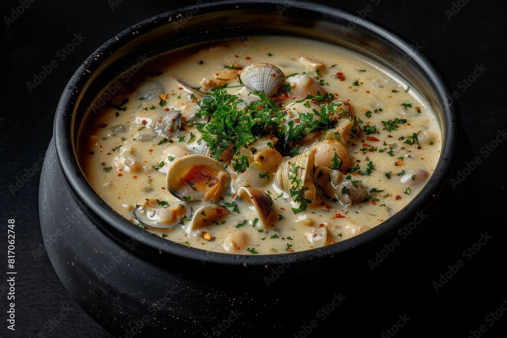 Satisfying serving of seafood stew with clams and parsley