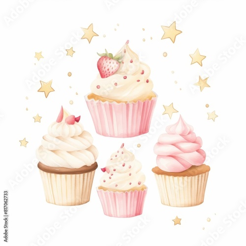 Wallpaper Mural A cute clipart of birthday wishes with cupcakes and sweets watercolor tone Torontodigital.ca