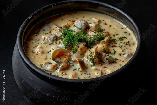 Satisfying serving of seafood stew with clams and parsley