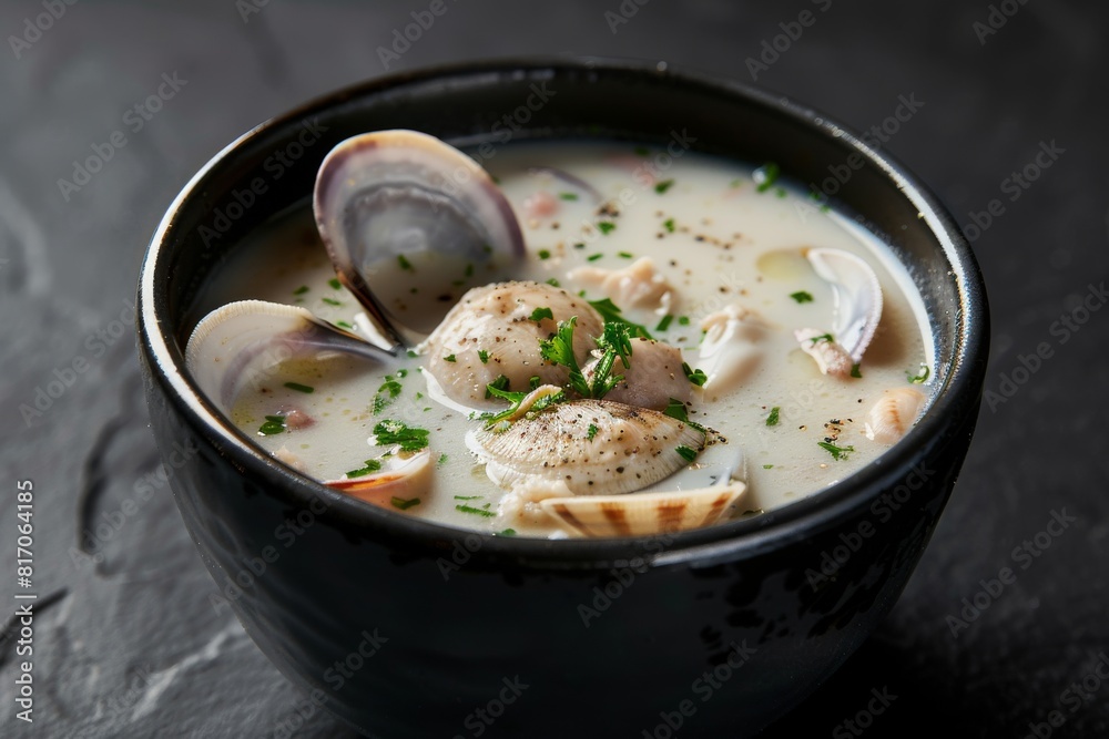 Homemade clam chowder recipe with creamy sauce and parsley