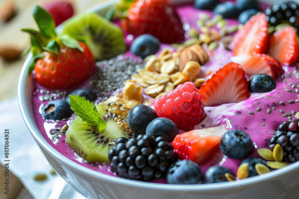 Colorful smoothie bowl of fruit and nut Colorful smoothie bowl of fruit and nut