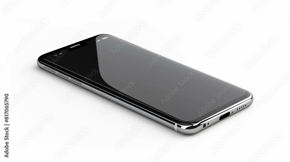 Modern smartphone displaying a blank screen, sleek design, isolated on a white background Modern smartphone displaying a blank screen, sleek design, isolated on a white background