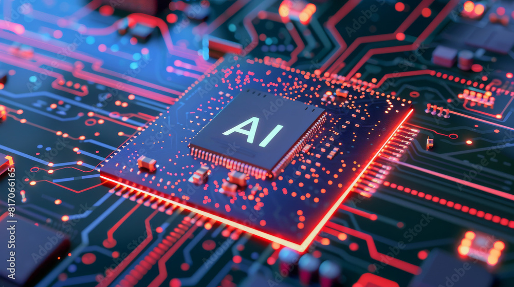 Computer chip digital circuit with the letters AI on it, artificial intelligence technology and innovation concept Computer chip digital circuit with the letters AI on it, artificial intelligence technology and innovation concept