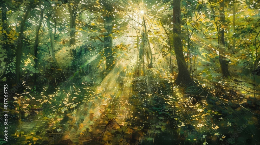 Fototapeta premium Abstract sunlight in a forest glade background