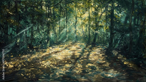 Light and shadow in a forest glade background