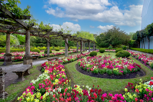 Beautiful french garden scenic in the Ferrera park in Aviles. Asturias, Spain. photo