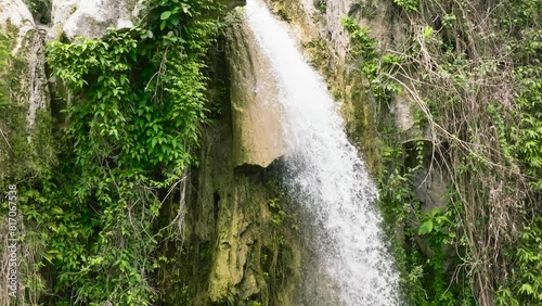 aerial view of waterfall in green forest inambakan falls in slow motion cebu philip SBV 348827938 4K  photo