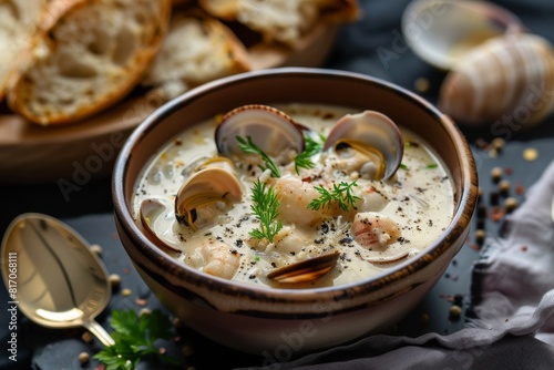 Rich and satisfying bowl of clam chowder filled with clams and fresh parsley