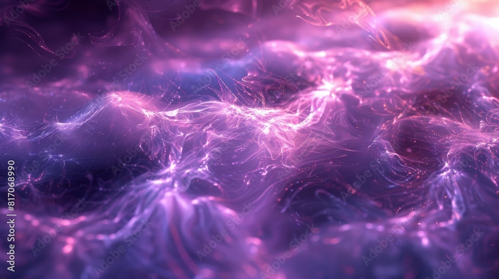 The image is a beautiful abstract painting. It has a purple, blue and pink color scheme. The painting is very fluid and looks like it is in motion.