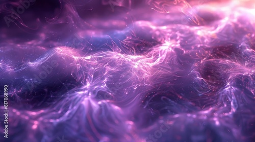 The image is a beautiful abstract painting. It has a purple  blue and pink color scheme. The painting is very fluid and looks like it is in motion.