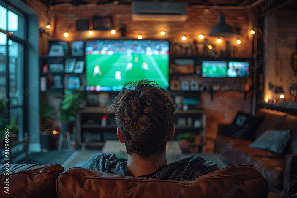 Hombre en el sofá mirando un partido de fútbol