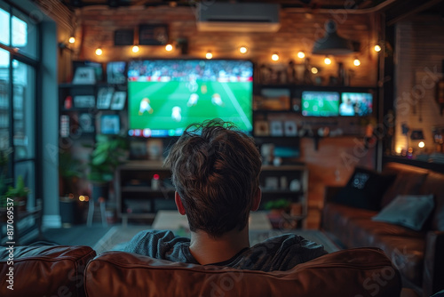 Hombre en el sofá mirando un partido de fútbol