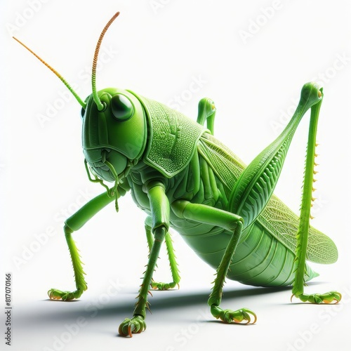 green grasshopper on white background