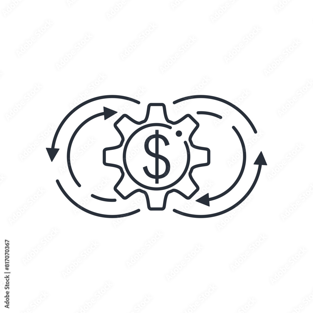 Financial Management Center. Flows of money transactions. Vector linear icon isolated on white background. Financial Management Center. Flows of money transactions. Vector linear icon isolated on white background.