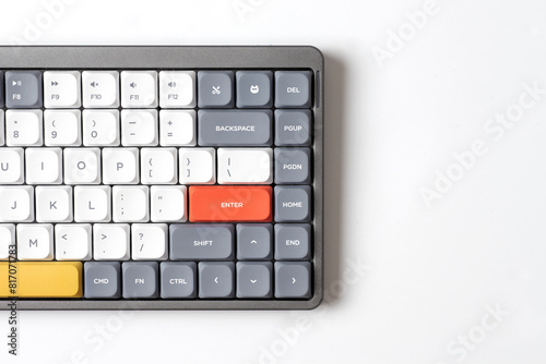 Cute and slim mechanical keyboard. Programming keyboard on a white background