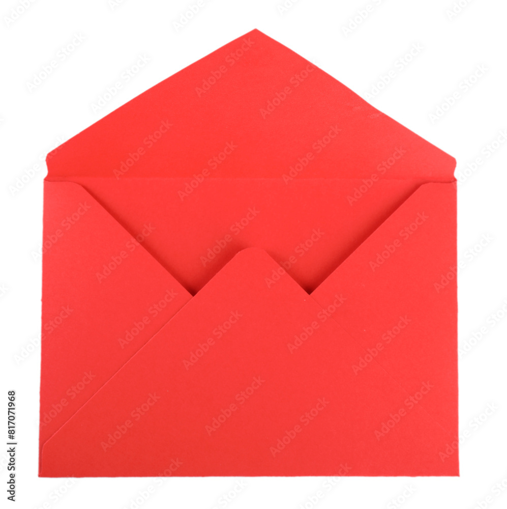 Open red letter envelope isolated on white, top view Open red letter envelope isolated on white, top view