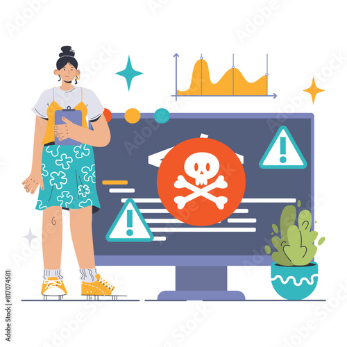 Ransomware attack concept. Flat vector illustration.