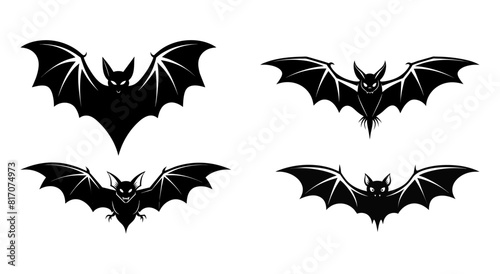 A Set of Flying Vector Silhouette Bat
