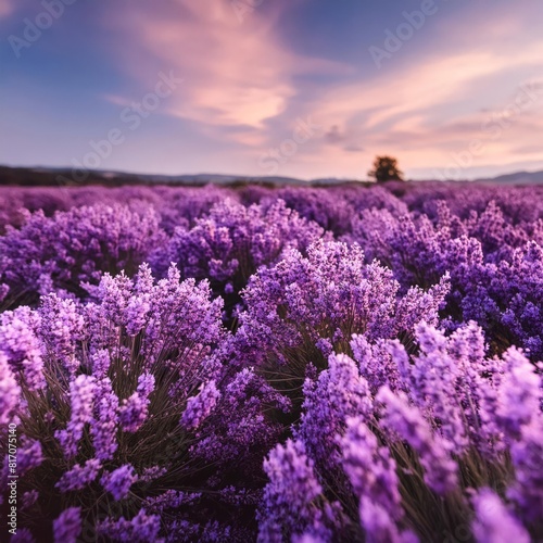 Purple flowers against blue sky, creating a captivating contrast