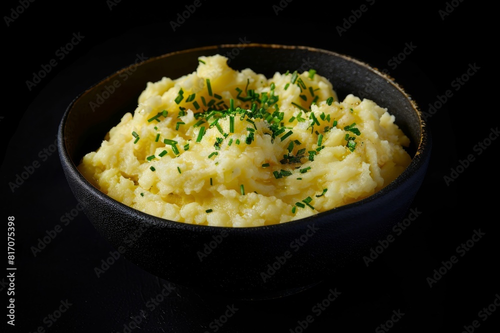 Rich and satisfying serving of mashed potatoes with garlic butter and parsley Rich and satisfying serving of mashed potatoes with garlic butter and parsley